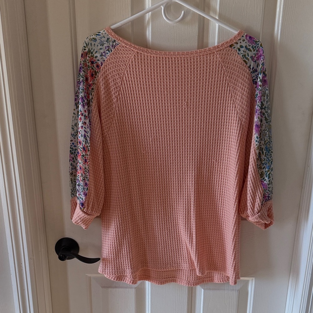 Peach Floral Sleeve Women's Top
